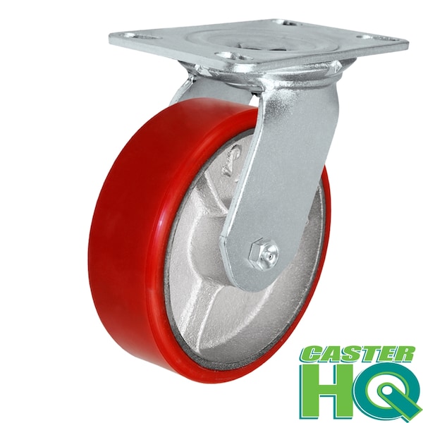8"x2" Red Polyurethane on Iron Wheel, Swivel Caster, Capacity: 1, 4